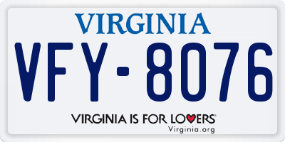 VA license plate VFY8076