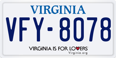 VA license plate VFY8078