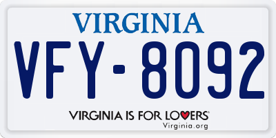 VA license plate VFY8092