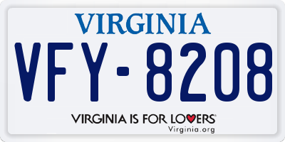 VA license plate VFY8208