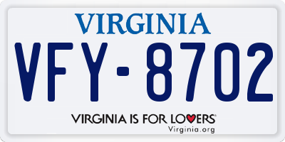 VA license plate VFY8702