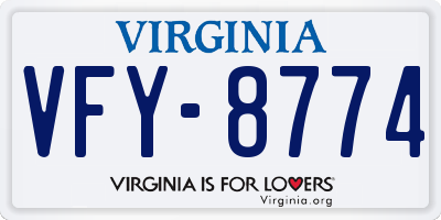 VA license plate VFY8774