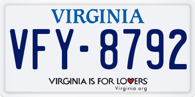 VA license plate VFY8792
