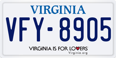 VA license plate VFY8905