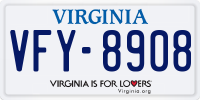VA license plate VFY8908