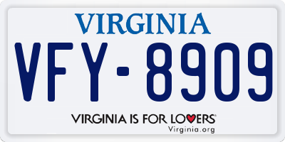 VA license plate VFY8909