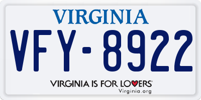 VA license plate VFY8922