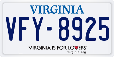 VA license plate VFY8925
