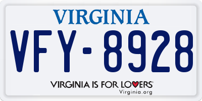 VA license plate VFY8928