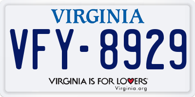 VA license plate VFY8929