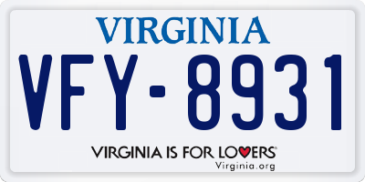 VA license plate VFY8931