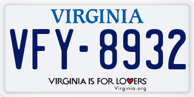 VA license plate VFY8932