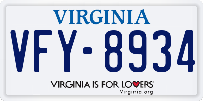 VA license plate VFY8934