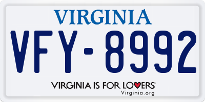 VA license plate VFY8992