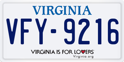 VA license plate VFY9216