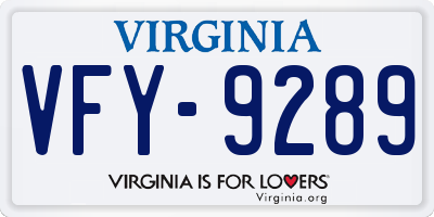 VA license plate VFY9289