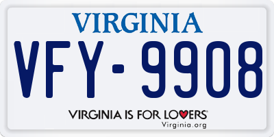 VA license plate VFY9908