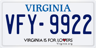 VA license plate VFY9922