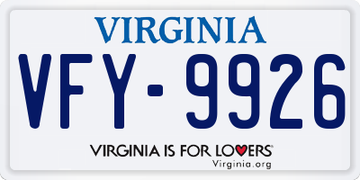 VA license plate VFY9926