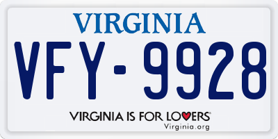 VA license plate VFY9928
