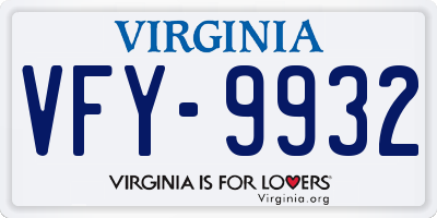 VA license plate VFY9932