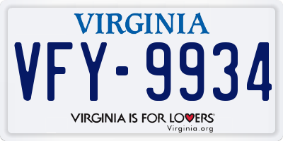VA license plate VFY9934