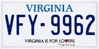 VA license plate VFY9962