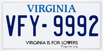 VA license plate VFY9992