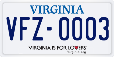 VA license plate VFZ0003