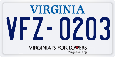 VA license plate VFZ0203