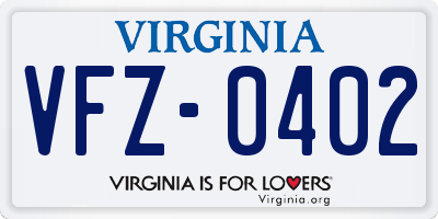 VA license plate VFZ0402
