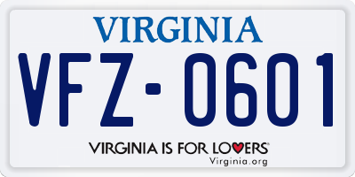 VA license plate VFZ0601