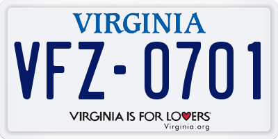 VA license plate VFZ0701