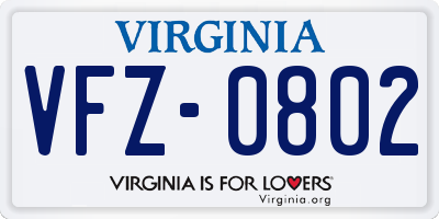 VA license plate VFZ0802