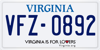 VA license plate VFZ0892