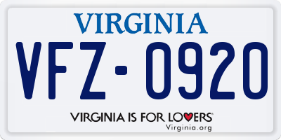 VA license plate VFZ0920