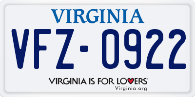 VA license plate VFZ0922