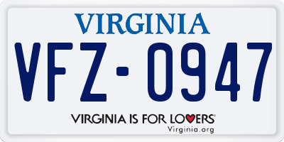 VA license plate VFZ0947