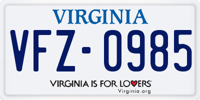 VA license plate VFZ0985