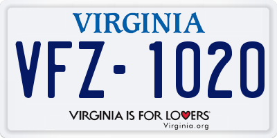 VA license plate VFZ1020