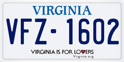 VA license plate VFZ1602