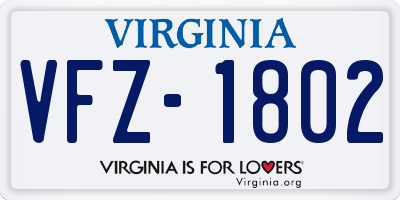 VA license plate VFZ1802