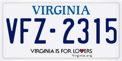 VA license plate VFZ2315