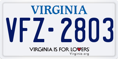 VA license plate VFZ2803