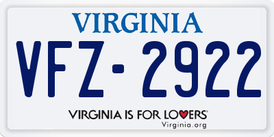 VA license plate VFZ2922