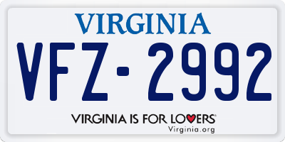 VA license plate VFZ2992