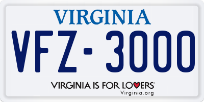 VA license plate VFZ3000