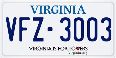 VA license plate VFZ3003
