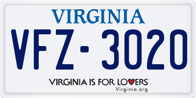 VA license plate VFZ3020