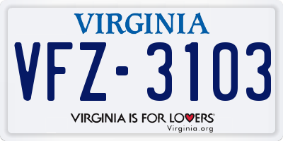 VA license plate VFZ3103